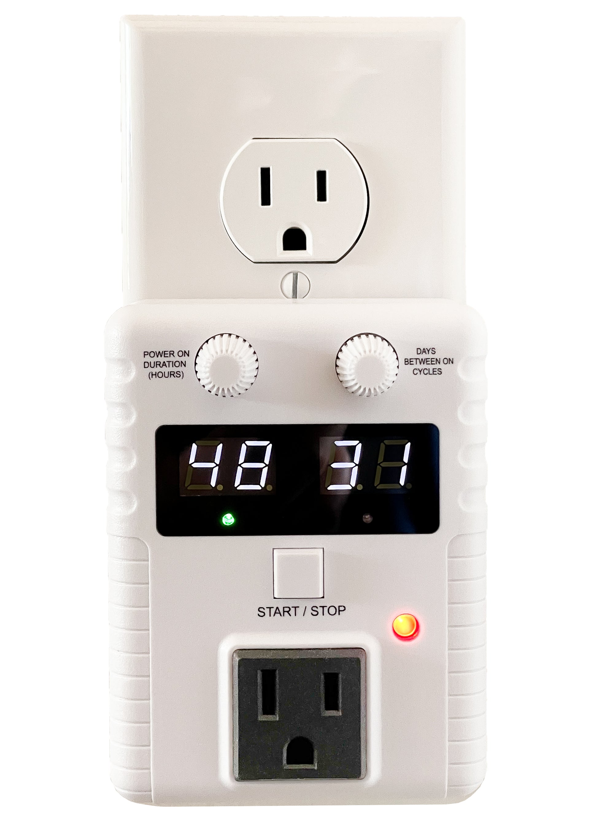 Automatic battery maintainer timer with dual knob controls for on and off cycles